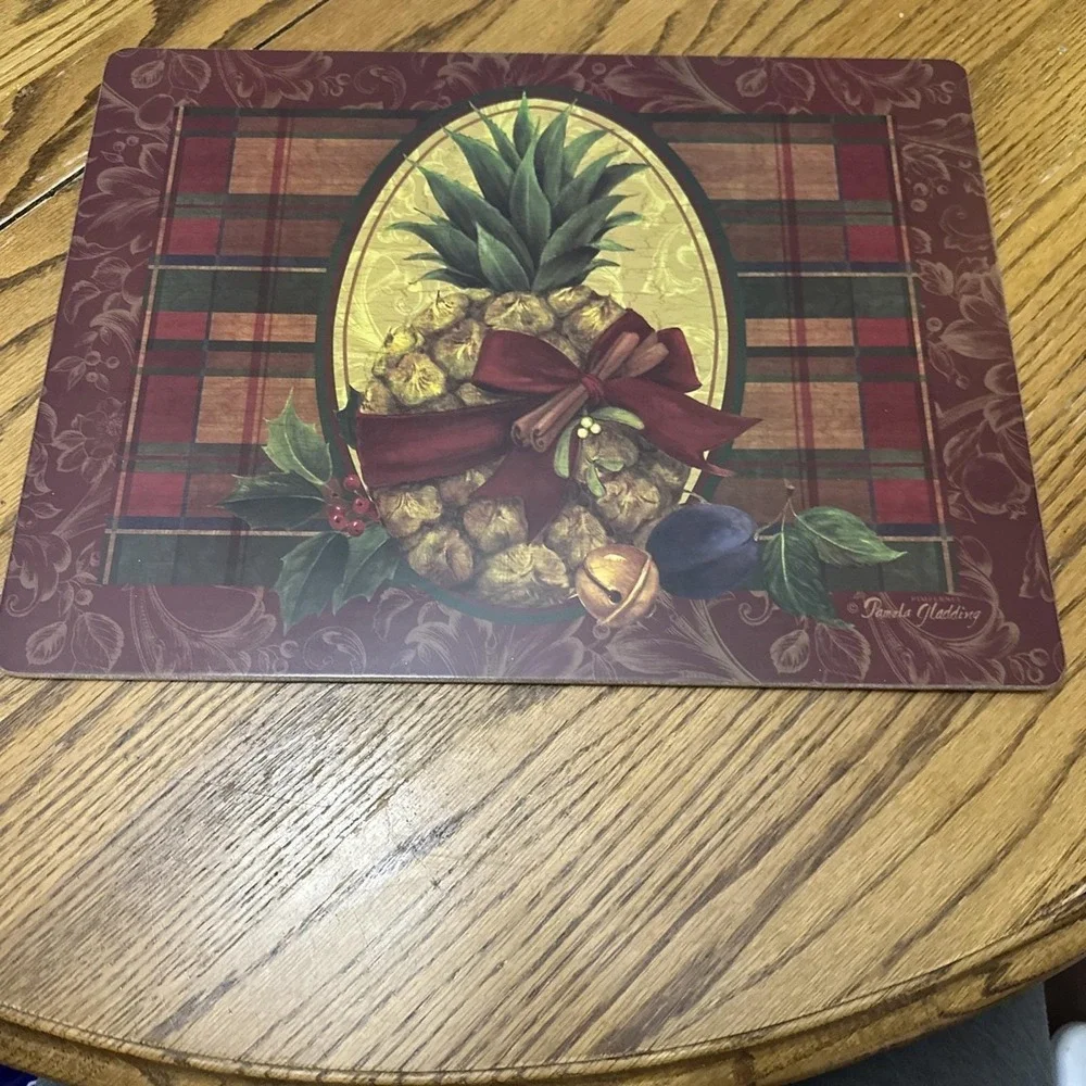 Pimpernel Placemats Pamela Gladding Pineapple Plaid Red Green Excellent Set of 4